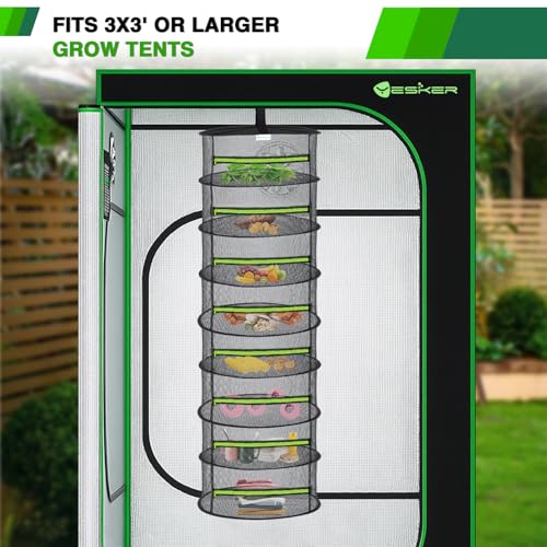 Yesker 8 Layer Herb Drying Rack Hanging Mesh Foldable Plant Drying Racks 24" w Green Zipper Pruning Shears Gloves Dryer Hanging Rack for Herbs Seed Bud Fruit Clothes Grow Tent Closets Garden Outdoor - size: 8 Layers Fluorescent Green & Black