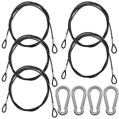 5 Pack 40 Inch(100cm) Stainless Steel Tethers with 4 Pcs Spring Snap Hook Clips, Steel Wire Cable with Loops Vinyl Cover Coated Short Rope Lanyard Lock Tether Chains, Black - color: 5p-100cm-black