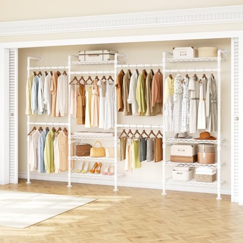ONBRILL H4 Wall Mounted Closet System, Expandable Industrial Pipe Clothes Rack Clothing Rack for Hanging Clothes, Heavy Duty Closet Organizers and Storage in Wardrobe Closet - White - color: White