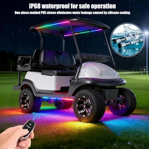 10L0L 6PCS Golf Cart Underbody Light Kit, Underglow LED Strip for EZGO Club Car Yamaha, 24 Modes Multicolor RGB Music Sync Waterproof, Canopy Lights Optional (6 Pack(4 Underbody and 2 Roof-Fishbone)) - style: 6 Pack(4 Underbody and 2 Roof-Fishbone)