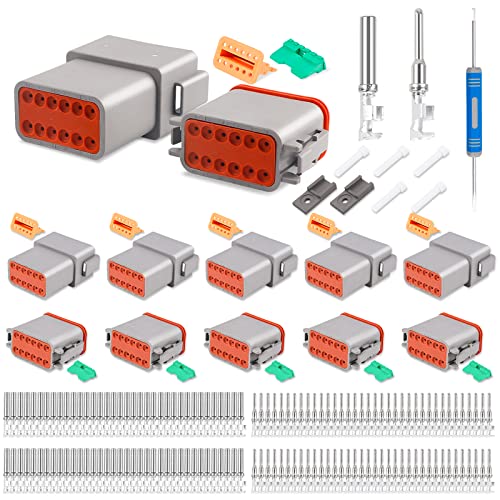 JRready ST6327-12 Deutsch 12 Pin DT Connector Kit, Gray Waterproof DT Connectors 12 Pin(5 Set), Size 16 Stamped Contacts for Truck, Motorcycle, Off-Road Vehicles, Marine, Extreme Sports - size: 12-Pin (5 Pairs)