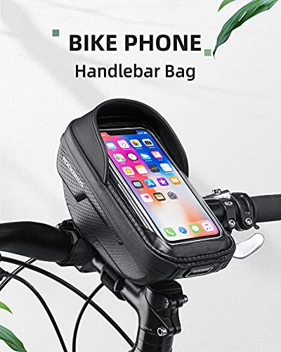 ROCKBROS Bike Phone Mount Bag Bike Front Frame Handlebar Bag Waterproof Bike Phone Holder Case Bicycle Accessories Pouch Sensitive Touch Screen Compatible with iPhone Below 6.5" - color: black 2