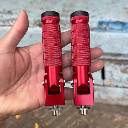 Red Motorcycle Bicycle Folding Foot Pegs 90 Degree Foldable Electric Motorbike Ebike For Super73 S2/ZX/RX/R/S Passenger Footrests Rearsets Rear Set Footpegs foot Rest Pedals M8 Install Bolts - color: Red-Foldable
