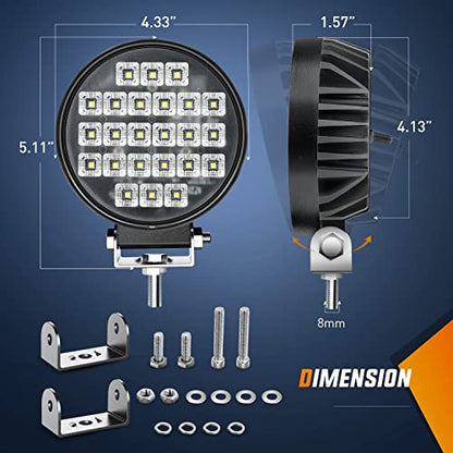 Nilight 4.3 Inch Round Utility LED Work Light W/Integrated Toggle Switch, 2PCS 72W 5760LM 150° Flood Lamp for Offroad Heavy Equipment Vehicles Truck Tractor Golf cart Boat ATV UTV - color: 2Pcs 24Led Flood Lights