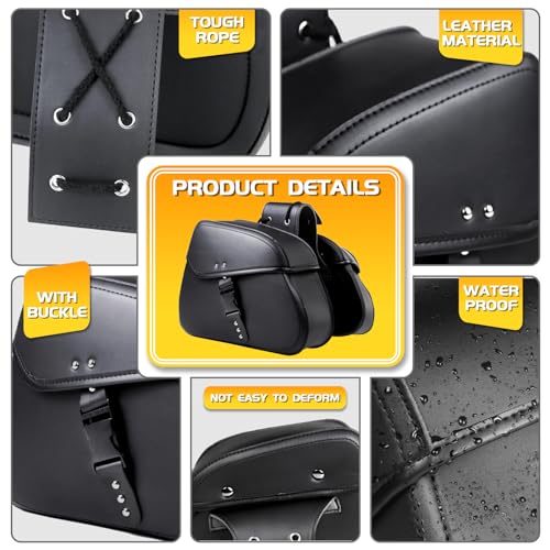 Motorcycle Saddle Bags with Buckles, 16L Waterproof Motorcycle Saddlebags, PU Leather Saddle Bags Motorcycles for Sportster Softail Dyna V-star Shadow,Universal Accessories