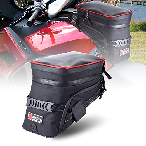 Goldfire Motorcycle Tank Bag Expandable ADV Gas Oil Fuel Tank Saddle Bag with Strong Strap Mount Water Resistant Motorcycle Storage Bag(Red Piping) - color: Red Piping