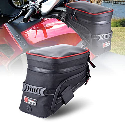 Goldfire Motorcycle Tank Bag Expandable ADV Gas Oil Fuel Tank Saddle Bag with Strong Strap Mount Water Resistant Motorcycle Storage Bag(Red Piping) - color: Red Piping