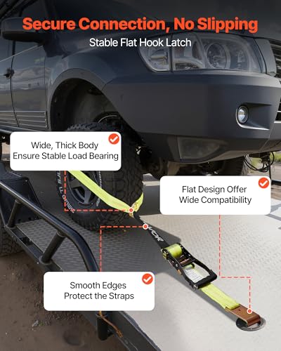 VEVOR Wheel Chock Tie-Down Kit, Tire-Style Motorcycle Tie-Down System, Car Kit with Flat Hook, Break Strength 10009 lbs & Working Load 3333 lbs Trailer Strap for ATVs, SUVs, Trailers - style: Tire-Style with flat hook