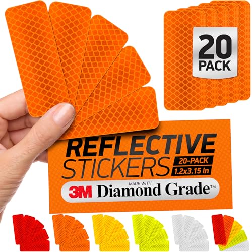 Reflective Safety Tape Stickers | 3M Diamond Grade | Orange | 1.2″ x 3.15″ | 20-Pack | Safety Warning Tape for Helmets, Cars, Mailboxes & More - color: Fluorescent Orange