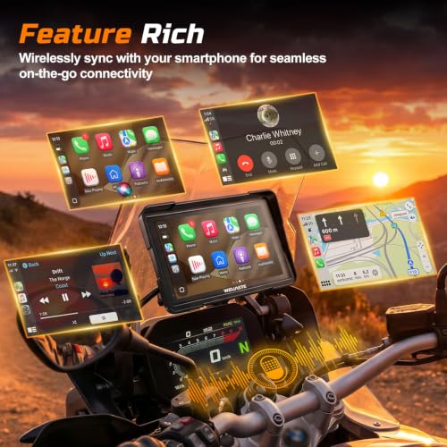 7" Motorcycle CarPlay Fit for BMW with Wonder Wheel Control, Android Auto/iOS, GPS Navigation System, IP69K Waterproof Touchscreen, 1200Nit, Plug-and-Play, Bluetooth, Light Sensor, TPMS, Siri