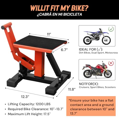 SEKAM Dirt Bike Stand, 1200 LBS Hydraulic Motorcycle Lift Jack with Safety Lock, Heavy-Duty Motorcycle Lift Stand for Maintenance & Repair