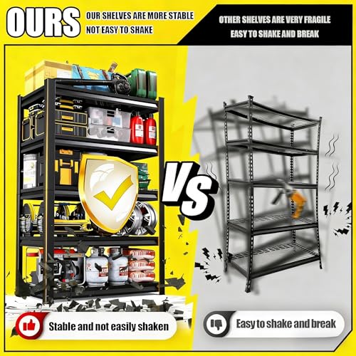 18"D Heavy Duty Garage Shelves, 4-Tier Adjustable Metal Shelving Unit, 2000LBS, Storage Shelf Rack Organizer for Basement Pantry Warehouse Kitchen, Black, 45.3"W x 17.7"D x 53.4"H - size: 4 Tier | 54" H x 45" W x 18" D