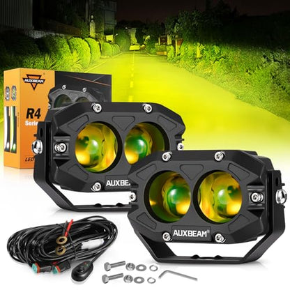 Auxbeam 4In 60W Amber Fog Lights, Amber Led Pods Super Bright Spot Beam Offroad Lights with Plug and Play Wiring Harness Kit for Truck SUV ATV UTV Jeep Wrangler Motorcycle - color: Amber Spot Beam (ZD000706)