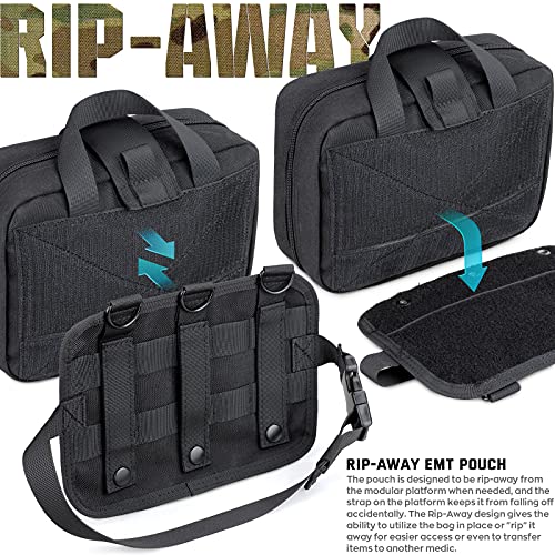 LIVANS Tactical Molle Medical Pouch - Upgraded Size, Large Capacity IFAK Pouch with Detachable Quick Release and Headrest Mount, Includes Flag and Cross Patch - color: Black