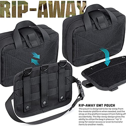 LIVANS Tactical Molle Medical Pouch - Upgraded Size, Large Capacity IFAK Pouch with Detachable Quick Release and Headrest Mount, Includes Flag and Cross Patch - color: Black