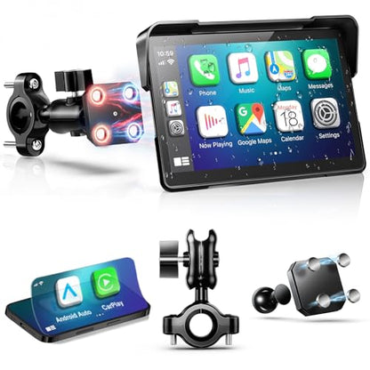 YZW Portable 7 inch Wireless Motorcycle Carplay GPS Screen with Android Auto, Navigation System Quick Release, Anti-thef, Bluetooth, Siri, Google Asistant, Light Sensor, Music Sharing,Vioce Control - size: 7Inch Screen+Mounting Bracket