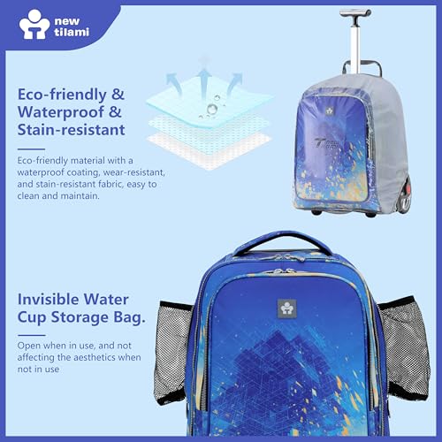 NEW TILAMI 20" Rolling Backpack for Teens Adults, Climbing Stairs Waterproof Backpack with Wheels for School Business Trave Camping with Laptop Compartment, Fit 17 Inch Laptop, Chill Blue Print - color: Chill Blue Print