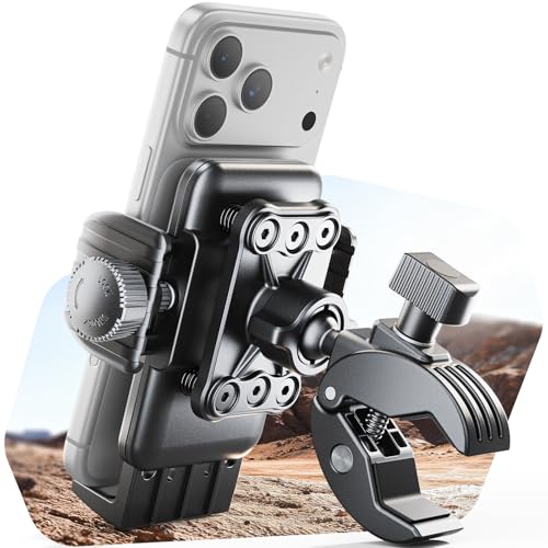 SUPERONE Motorcycle Phone Mount Holder, [Dual Vibration Dampener] Bike Phone Holder Handlebar Clamp, [Camera Friendly] Bicycle Scooter Phone Clip, Compatible with iPhone, Samsung, All Cell Phone - color: Black