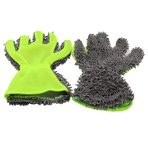BokWin 2-Pack Car Wash Mitt Scratch Free, 5-Finger Microfiber Wash Mitts, Car Interior Exterior Cleaning Gloves, Auto Chenille Washing Sponge Kits for Cleaning Wheel Tight Spot - color: Grey