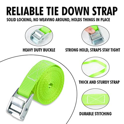 Cartman 1" x 12'Lashing Straps Cargo Tie-Down Strap Up to 600lbs, 6pk in Carry Bag, Green - color: Green, size: 6 PK