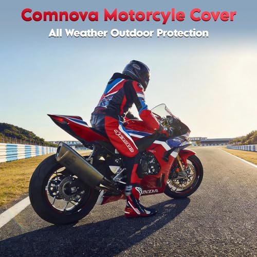 Comnova Motorcycle Cover 104 Inch - 600D Outdoor Motorbike Cover Waterproof with Lock Hole, Universal Fit for Harley, Honda, Kawasaki, Full Protection, Moped Covers for Motorcycle Vehicle Up to 104" - size: Basic - 104 Inch