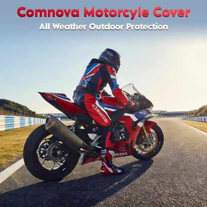 Comnova Motorcycle Cover 104 Inch - 600D Outdoor Motorbike Cover Waterproof with Lock Hole, Universal Fit for Harley, Honda, Kawasaki, Full Protection, Moped Covers for Motorcycle Vehicle Up to 104" - size: Basic - 104 Inch