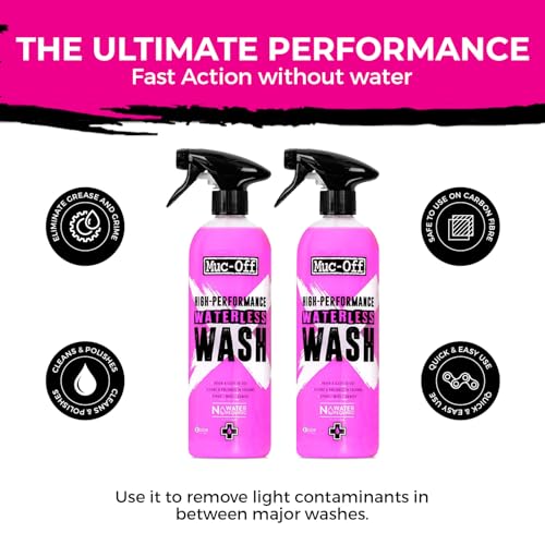 Muc-Off High Performance Waterless Bike Wash 750ml (Pack of 2) | Spray & Wipe Bike Cleaner | No Water Needed | Safe on Carbon Fibre | Cleans & Polishes with a Streak-Free Finish - size: 50.72 Fl Oz (Pack of 2)