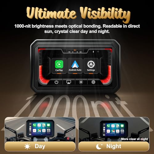 YZW 6" Wireless Motorcycle Carplay with Android Auto, Waterproof GPS Nevigation System Screen for Motorbike, Music Sharing,Vioce Control,Light Sensor, BT,Anti-Theft Design Quick-Release Magnetic Mount - size: 6Inch Screen+Mounting Bracket