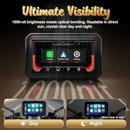 YZW 6" Wireless Motorcycle Carplay with Android Auto, Waterproof GPS Nevigation System Screen for Motorbike, Music Sharing,Vioce Control,Light Sensor, BT,Anti-Theft Design Quick-Release Magnetic Mount - size: 6Inch Screen+Mounting Bracket