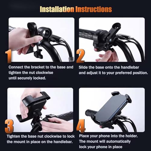 Motorcycle Phone Holder for 15-28mm Handlebar, 360° Rotation Bike Phone Mount Vibration Damping, Compatible with Yamaha RAYZR & Bike