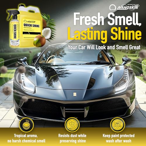 Nanoskin QUICK SHINE Quick Detail Spray 5 Gallons - Waterless Detailer Spray for Car Detailing | Deep Gloss Car Wax Booster & Clay Lubricant | Removes Dust, Smudges, Fingerprints & Other Contaminants, Yellow, 640.00 Fl Oz (Pack of 1) - size: 640 Fl Oz (Pa