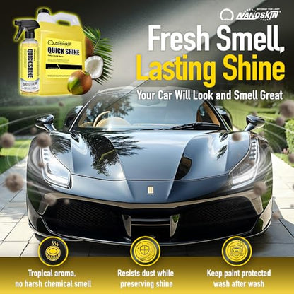 Nanoskin QUICK SHINE Quick Detail Spray 5 Gallons - Waterless Detailer Spray for Car Detailing | Deep Gloss Car Wax Booster & Clay Lubricant | Removes Dust, Smudges, Fingerprints & Other Contaminants, Yellow, 640.00 Fl Oz (Pack of 1) - size: 640 Fl Oz (Pa