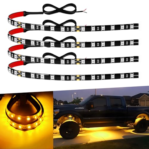 Car Led Strip Lights 12" Connectable Amber LEDs Light Strips for Cars Motorcycle Golf Cart Boat Marine Waterproof 12V Led Light Strip, 4Pack - color: Yellow Led Strip Connectable, size: 12Inch/30CM