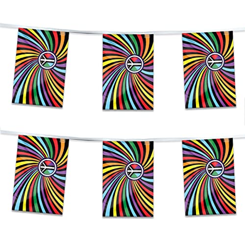 AGAS Peace Swirl Rainbow Streamers for Party 60 Ft long - Printed Single Sided on Polyester Fabric - Stiched Edges - Swirl Pride Party Decoration with String - color: 60 ft Polyester Streamer