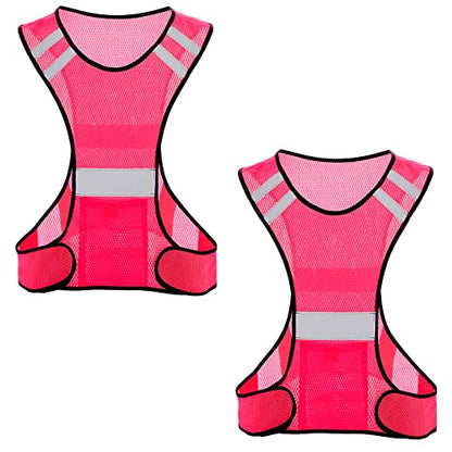 TCCFCCT Reflective Running Vest, High Visibility Running Gear with Large Pocket - color: 2 Pack Mesh Pink