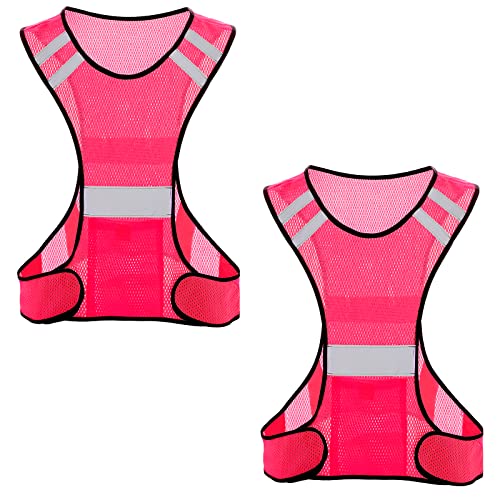 TCCFCCT Reflective Running Vest, High Visibility Running Gear with Large Pocket - color: 2 Pack Mesh Pink