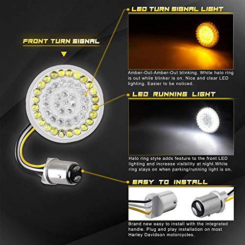 NTHREEAUTO Smoked Bullet Front Turn Signals LED Lights Panel Compatible with Harley Dyna Road Street Glide Road King Iron 883 Street Bob - color: Amber/White (Halo Diode)
