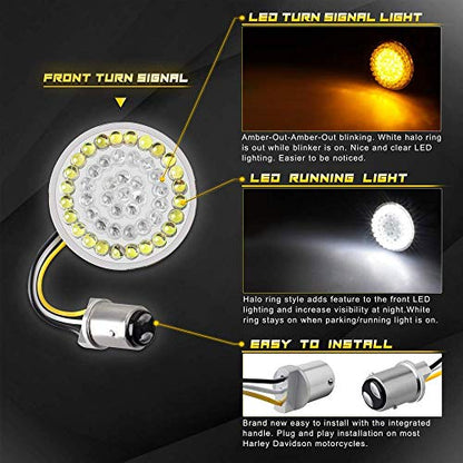 NTHREEAUTO Smoked Bullet Front Turn Signals LED Lights Panel Compatible with Harley Dyna Road Street Glide Road King Iron 883 Street Bob - color: Amber/White (Halo Diode)