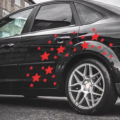 30pcs Star Vinyl Decal for Cars, High Intensity Reflective DIY Stickers for Window Bumper Mirror Laptop Decals Waterproof Night Safety Sign Car Stickers (Red) - color: Red