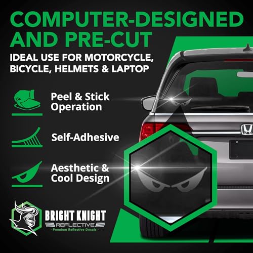 Bright Knight Decals Reflective Evil Eye Stickers, 6" x 3" White Evil Eye Motorcycle Decals & Graphics for Bike & Motorcycle Helmet Stickers, Made in USA, 3 Pairs - color: White