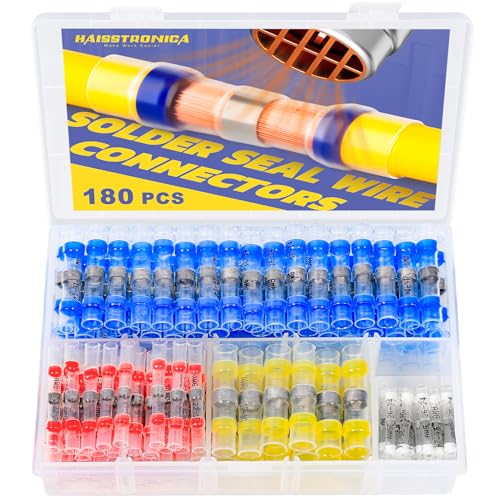 haisstronica 180PCS Solder Seal Wire Connectors-Waterproof Solder Wire Connectors kit-Heat Shrink Butt Connectors for Marine,Watercraft,Electrical,Electronics,Aircraft,Boat,Truck,Stereo,Joint - style: 180PCS