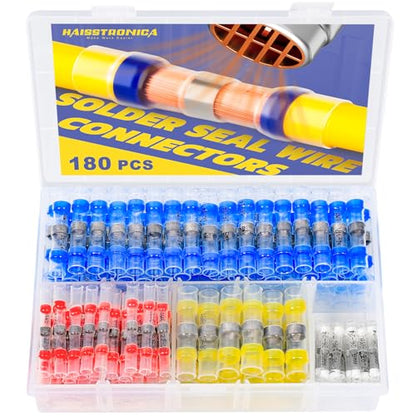 haisstronica 180PCS Solder Seal Wire Connectors-Waterproof Solder Wire Connectors kit-Heat Shrink Butt Connectors for Marine,Watercraft,Electrical,Electronics,Aircraft,Boat,Truck,Stereo,Joint - style: 180PCS