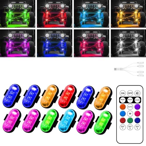 Wireless LED Lights for Car, Wireless Rock Lights with 8 Colors 10 Modes,led Strobe Warning Light, Motorcycles, Boats, Camping, Bikes, Drones, Design in USA (12pcs Black) - size: 12pcs