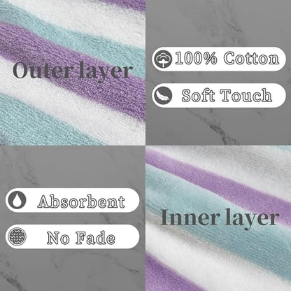 VOOVA & MOVAS Kids Bath Mitts 6-Pack, 100% Cotton Soft Absorbent Wash Cloths with Hanging Loop, 8.3x6.3 Inch European Style Bath Mitt for Toddler Shower, Purple Aqua Stripe & White - color: Purple Aqua Stripe&white