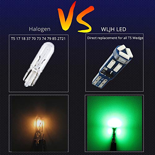 WLJH 40 Pack T10 & T5 LED Bulbs With Sockets, 194/168/W5W/2721/74, Non-Polarity, Dimmable, for Interior Instrument Cluster, Dome, Map, Vanity Mirror, Glove Box,License Plate Lights, 300 LM Green - color: Green
