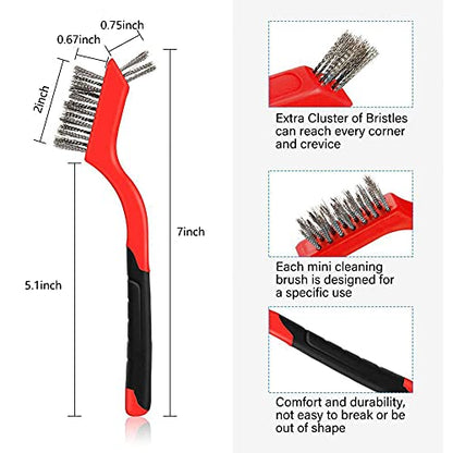Wire Brush Set for Cleaning Rust Removal in Holes, 3pcs Brass/Stainless Steel/Nylon Brushes - color: Red