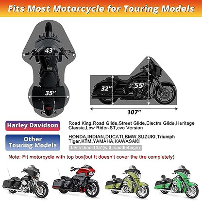 XYZCTEM Motorcycle Cover for Touring Models Harley Davidson Road King Road Glide Street Glide Electra Glide Low Rider-ST Indoor & Outdoor All Weather Protect from Dust Sunlight Rain, Black - size: Side Box
