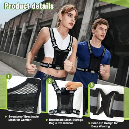 Gesture Sensing Running Light Reflective Vest with Pouch (Black) | ①45°Adjustable Angle②360°Reflective Strap③Multiple Lighting Mode④Waterproof IPX4⑤For Nighttime Walking Cycling Jogging Hiking - color: black