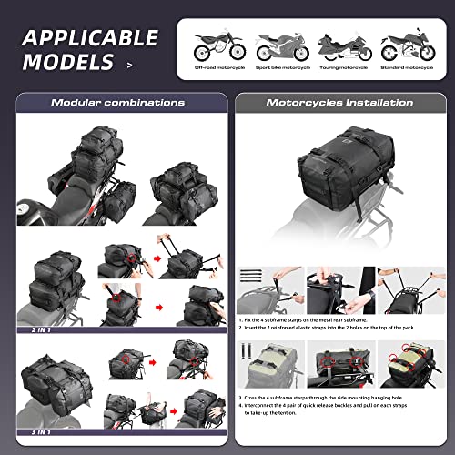 Waterproof Motorcycle Tail Bag 30L Motorbike Rear Rack Storage Bag Saddle Pannier for Touring Adventure Commuting Black - size: 30L