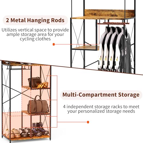 Floor Standing Motorcycle Helmet Holder, Large Motorcycle Gear Rack 4 Helmet Hanger, 3 in 1 Gear Storage Helmet Storage Rack (Black)